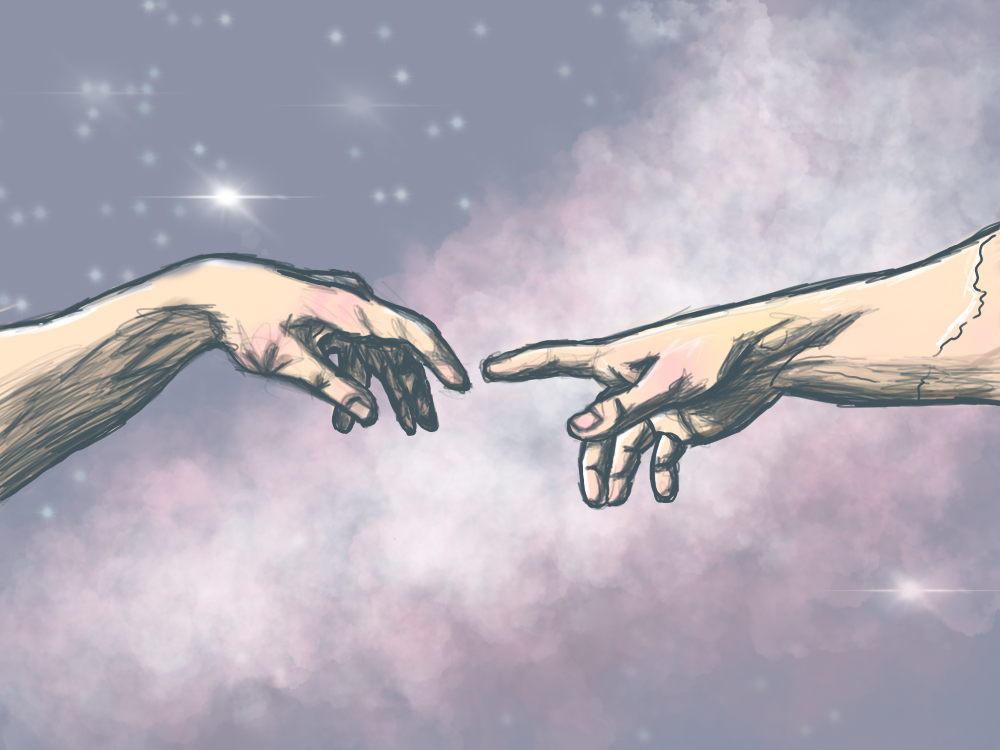 Re-drawing of the hands from The Creation of Adam